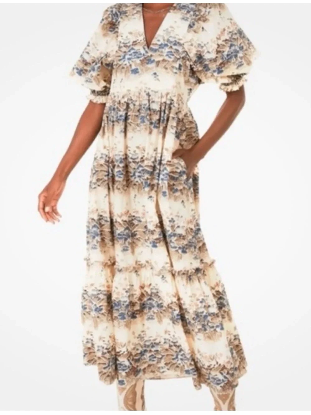 Hunter Bell Palmer Misty Morning Maxi Dress Puff Sleeve Pockets Cottage XS